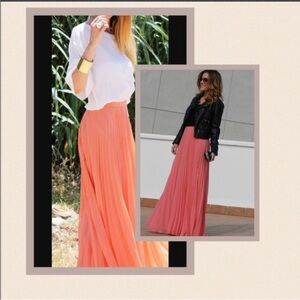 Victoria’s Secret Pleated Chiffon Maxi Skirt Coral Orange Size 4